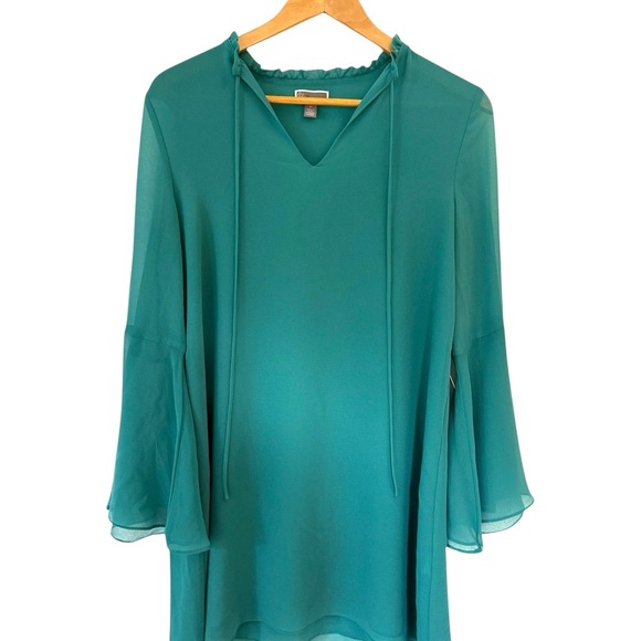 Chelsea28 Teal Tunic with Flared Sleeves - Picture 2 of 11